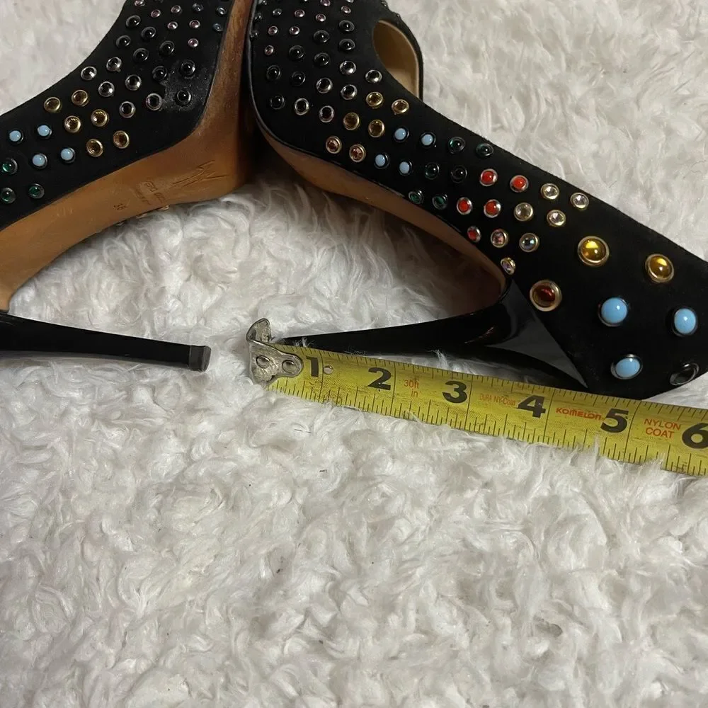 Giuseppe Zanotti Black Suede multi color  studs Peep Toe Platform Pumps EUR SZ37